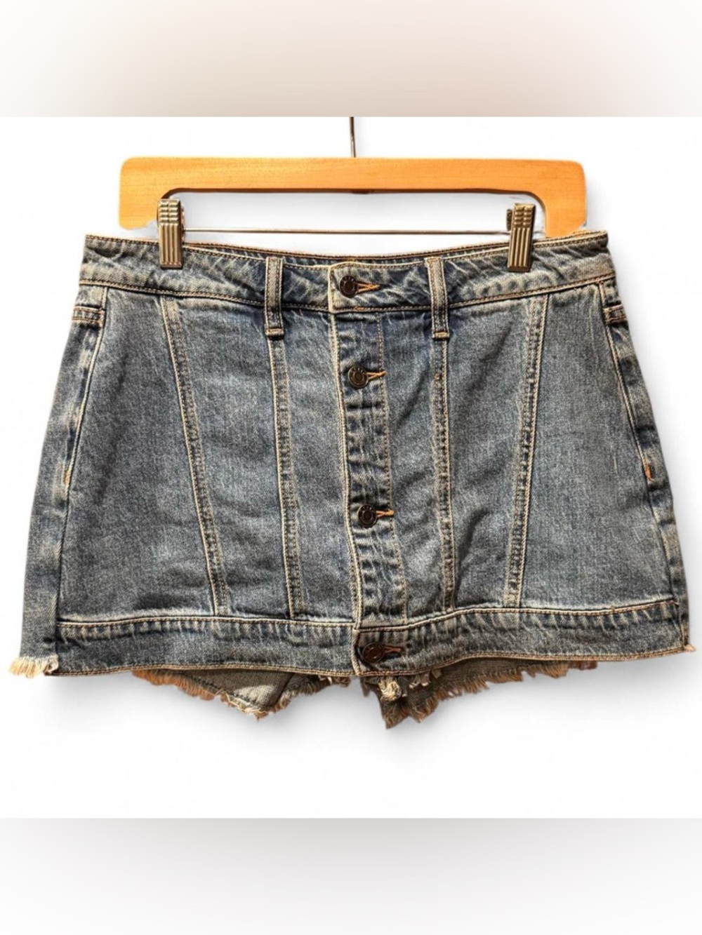 Button-Front Distressed Denim Skortd by Cello.